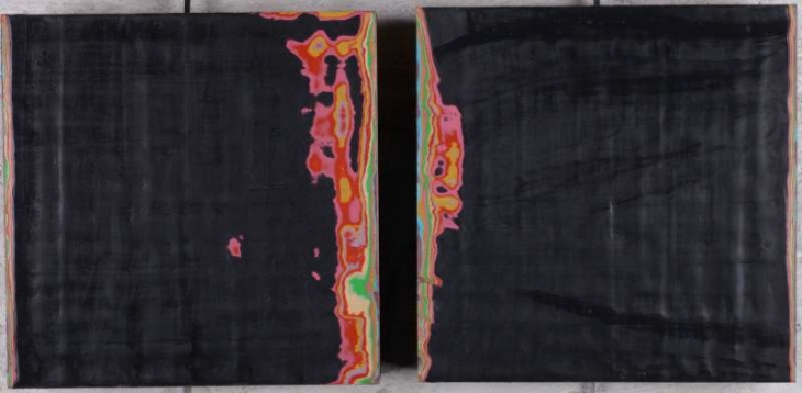 Bevrijding : Was op hout (2 x 30 x 30 cm)