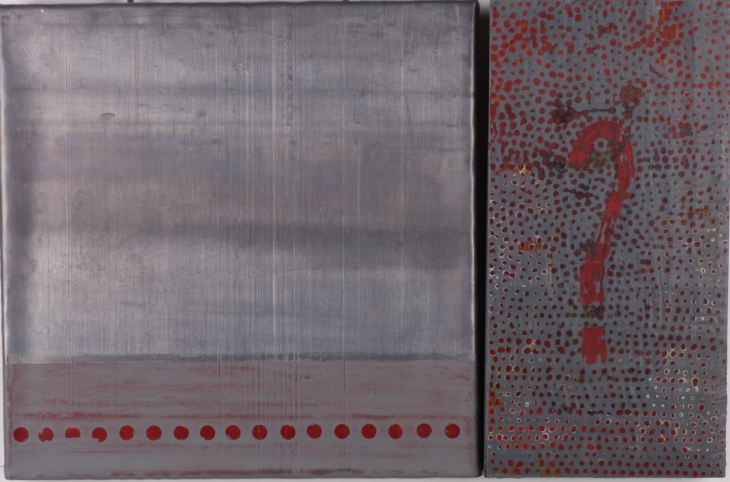 Identity : Acryl op lood en was op hout (40 x 40 & 20 x 40 cm)