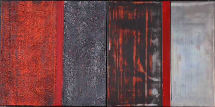 Bewustwording : Acryl op lood en hout (2 x 25 x 25 cm)